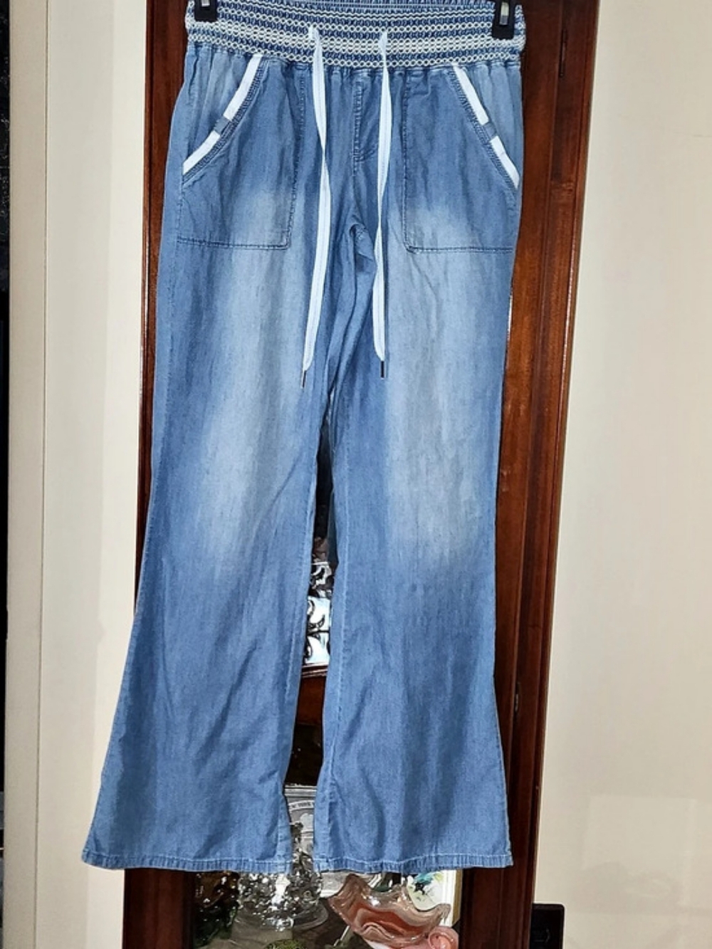 REWASH Wide Leg Pants in Blue & White Size Medium